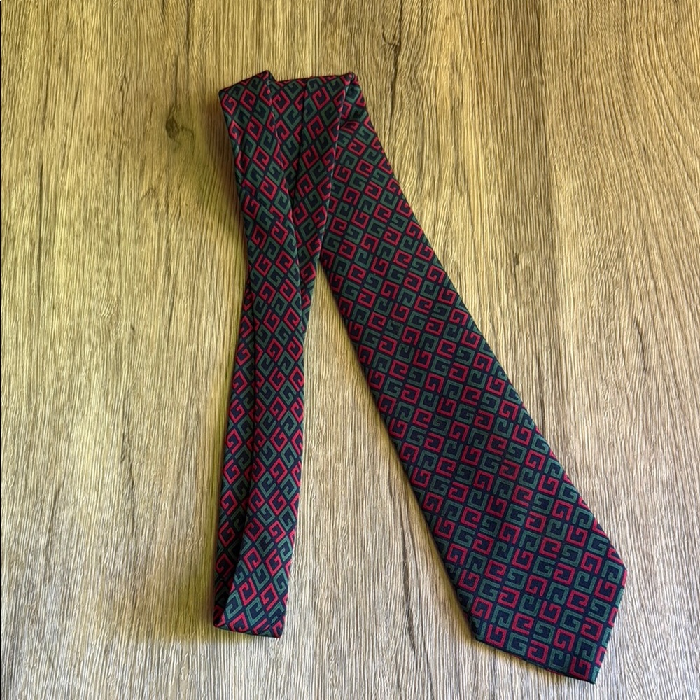 Givenchy Red and Green Geometric Tie